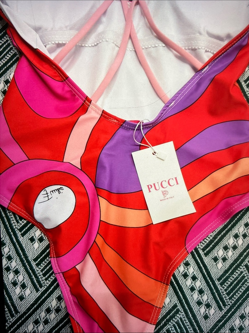 Emilio Pucci Red Pink Orange Abstract Swirl One-Piece - Picture 3 of 9